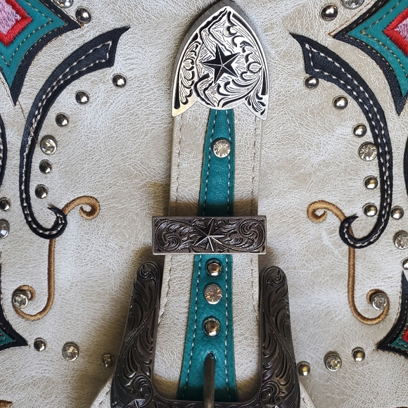 Over the shoulder western style hand bag.  gorgeous turquoise & white N.W.T - Picture 2 of 14